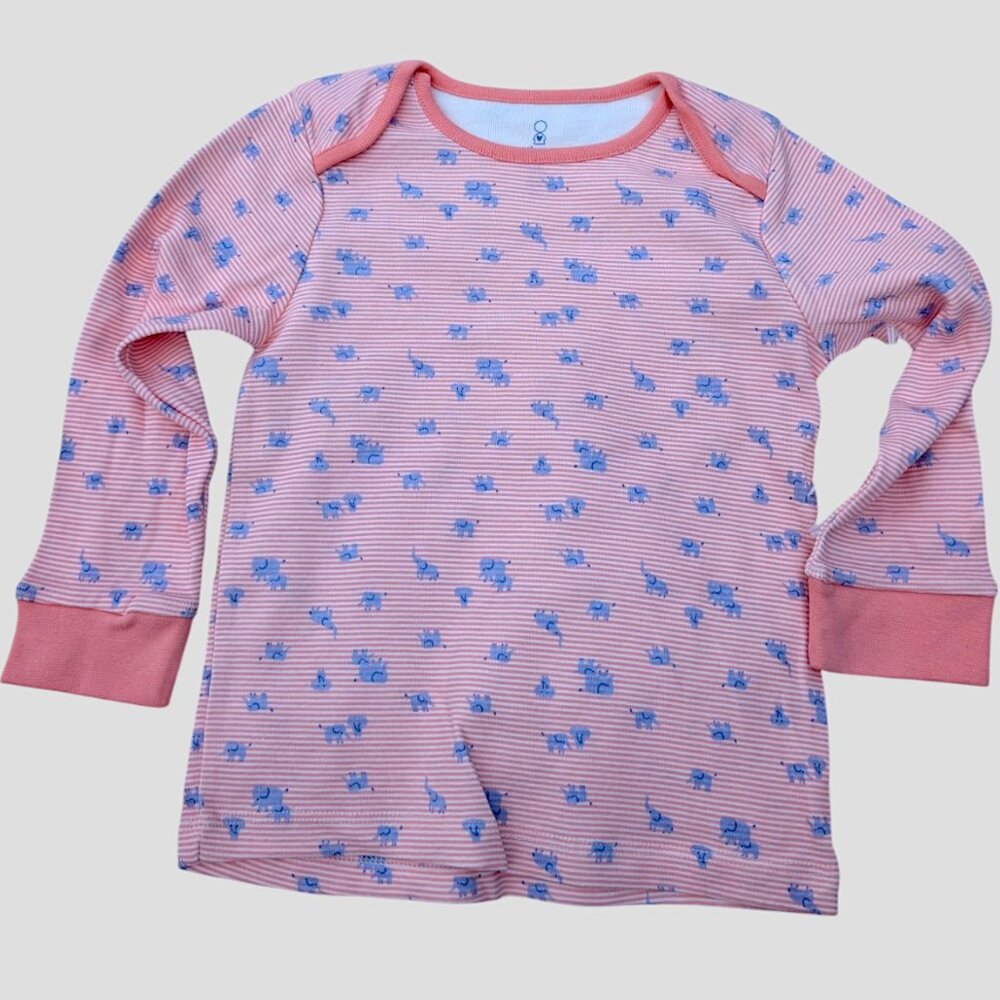 Charming Pink Elephant Print Kids' Shirt – Cozy & Stylish rounded crew neck